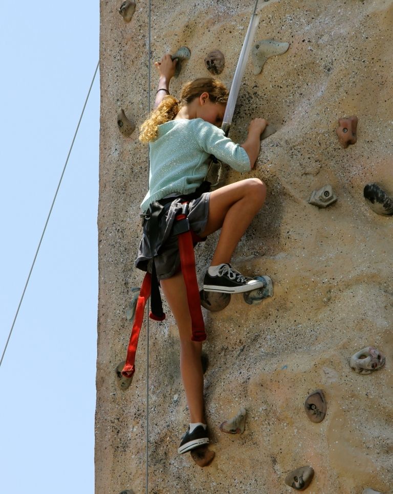 Youth on mobile climbing tower